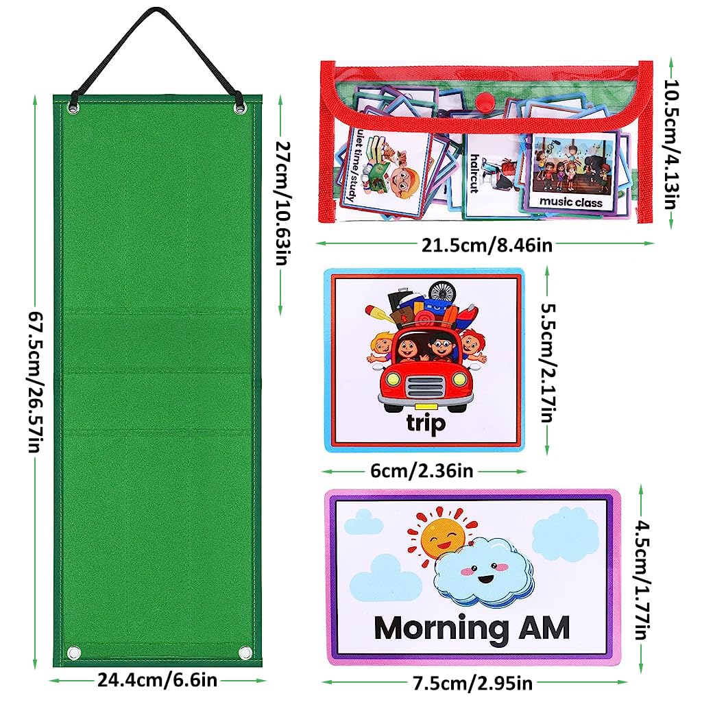 PATPAT Flash Cards for Kids Visual Schedule for Kids with Autism Wall Hanging Schedule Board Desk Daily Routine Chart with 70 Cards Montessori Toys for 3+ Year Old Kids Wall Planner for School-Green PATPAT Flash Cards for Kids Visual Schedule for Kids with Autism Wall Hanging Schedule Board Desk Daily Routine Chart with 70 Cards Montessori Toys for 3+ Year Old Kids Wall Planner for School-Green